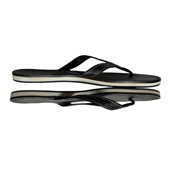 Coach Debbie Signature Embossed Flat Thong Flip-Flop Sandals (Black) - Size 9 - Picture 11 of 12